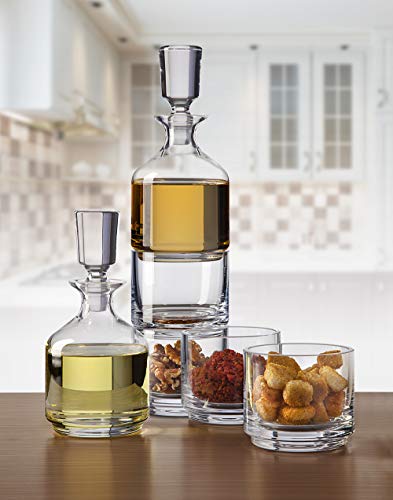 Godinger Stackable Whiskey Decanter and Whisky Glasses 3 pc set, for Liquor Scotch Bourbon or Wine