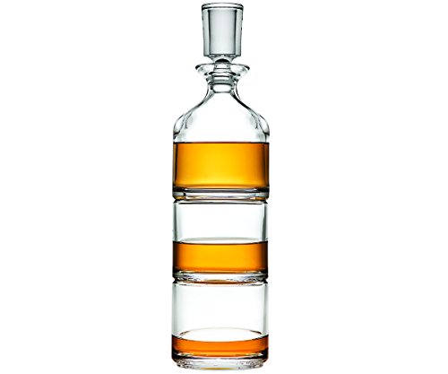 Godinger Stackable Whiskey Decanter and Whisky Glasses 3 pc set, for Liquor Scotch Bourbon or Wine