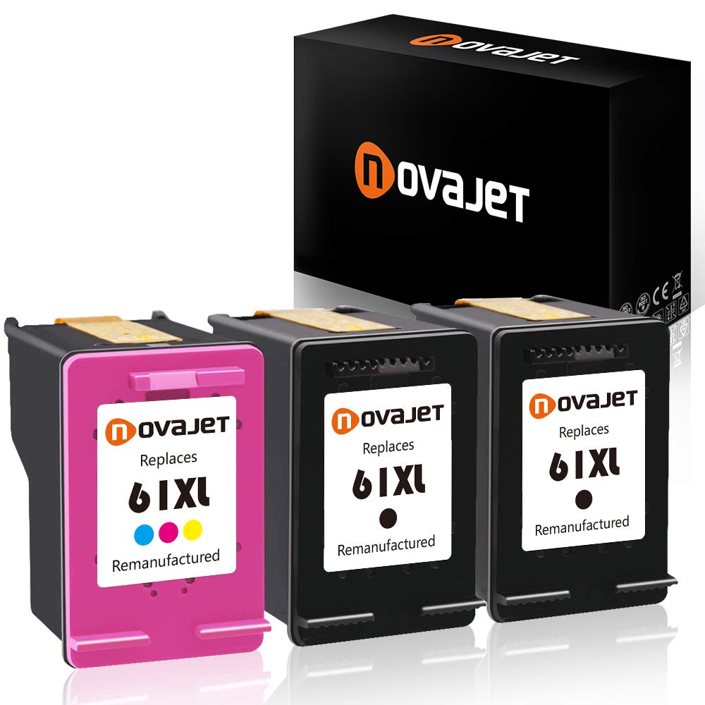 Novajet 3 Pack Remanufactured Ink Cartridge Replacement for HP 61XL 61 XL (2 Black 1 Tricolor) Used In Officejet 4630 4632 4635 Deskjet 1010 2549 2540 2542 3050 Envy 5530 4500 5530 4501