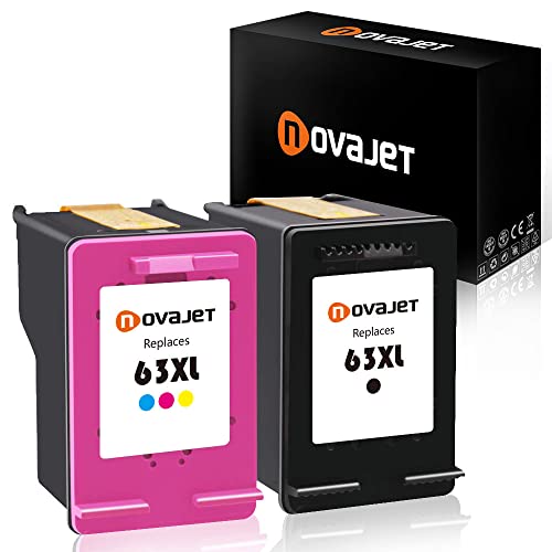 Novajet Remanufactured Ink Cartridge for HP 63XL 63 XL Compatible with Envy 4520 4512 4516 Officeje 3830 3833 4655 Deskjet 1112 2130 3630 3633 3634 High Yield (1 Black 1 Tri-Color)