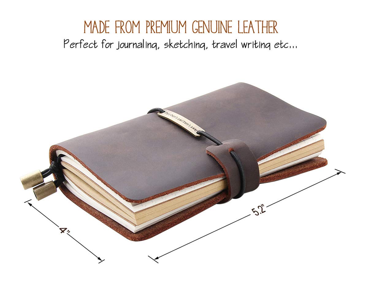 Refillable Handmade Travelers Notebook, Leather Travel Journal Notebook for Men & Women, Perfect for Writing, Gifts, Travelers, Small Size 5.2" x 4" Inches - Coffee