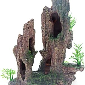 Saim Aquarium Decorations - Mountain View Stone Ornament Artificial Tree Rock Cave Mountain Landscape Fish Tank Decoration