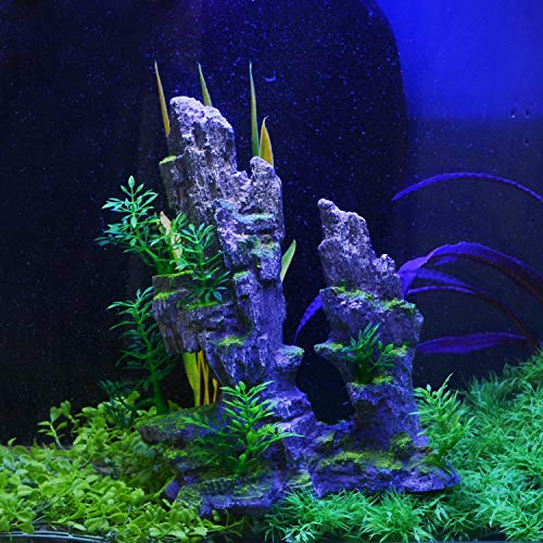 Saim Aquarium Decorations - Mountain View Stone Ornament Artificial Tree Rock Cave Mountain Landscape Fish Tank Decoration
