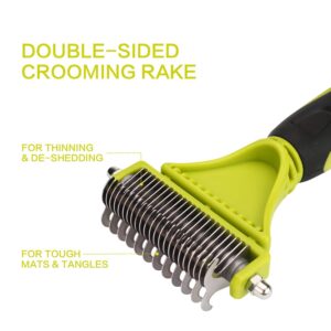 Pecute Pet Dematting Tool 2 Pack - Double Sided Undercoat Rake & Dematting Comb for Detangling Matted or Knotted Undercoat Hair, Great for Medium or Long-haired Dogs & Cats