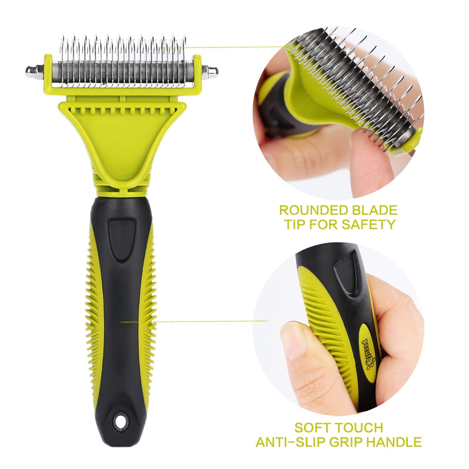 Pecute Pet Dematting Tool 2 Pack - Double Sided Undercoat Rake & Dematting Comb for Detangling Matted or Knotted Undercoat Hair, Great for Medium or Long-haired Dogs & Cats