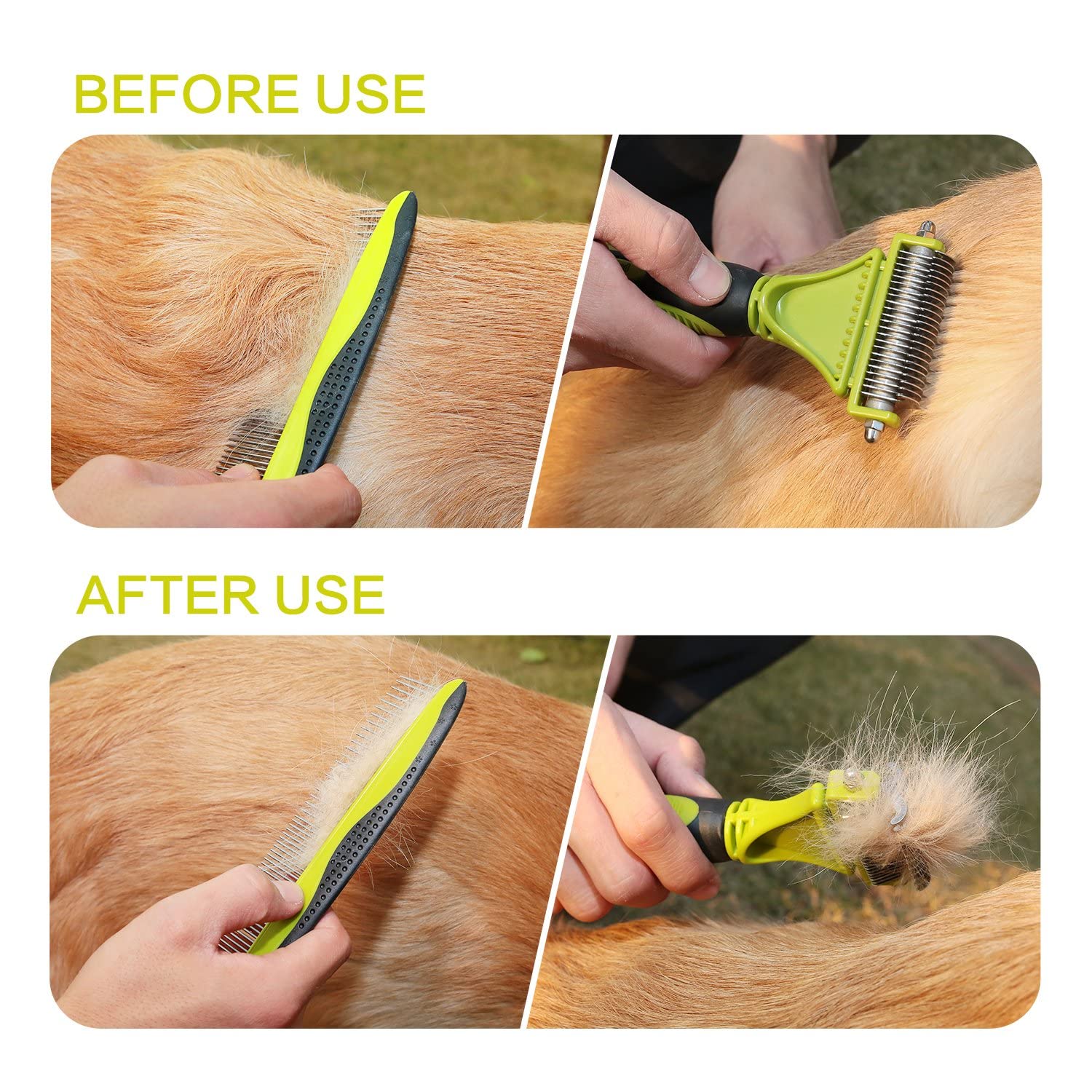 Pecute Pet Dematting Tool 2 Pack - Double Sided Undercoat Rake & Dematting Comb for Detangling Matted or Knotted Undercoat Hair, Great for Medium or Long-haired Dogs & Cats