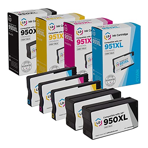 LD Products Compatible Ink Cartridge Replacements for HP 950XL 951XL High Yield (2 Black, 1 Cyan, 1 Magenta, 1 Yellow, 5-Pack) HP950 HP951 / HP 950 HP 950 / HP-950 HP-951 / HP950XL HP951XL