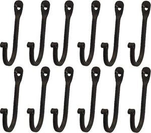 early american single prong wrought iron hooks, set of 12 - rustic curved metal fasteners - decorative colonial wall décor