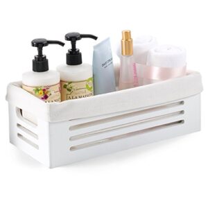 bathroom decor box toilet paper basket - decorative wooden storage bathroom organizer, vanity storage bin & toilet tank basket topper with machine washable fabric liner white, extra small