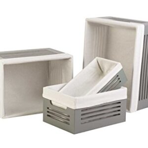 Wooden Storage Box Toilet Paper Basket - Decorative Closet, Cabinet and Shelf Basket Organizer Lined with Machine Washable Soft Linen Fabric - Grey, Extra Small