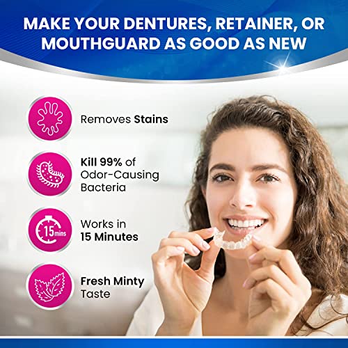 120 Retainer and Denture Cleaning Tablets (4 Months Supply) - Cleaner Removes Plaque, Stains from Dentures, Retainers, Night Guards, Mouth Guard, Aligners and Removable Dental Appliances