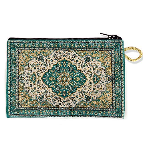 Green with Gold Tapestry Carpet Design Pouch Purse Keepsake Holder 5 1/2 Inch