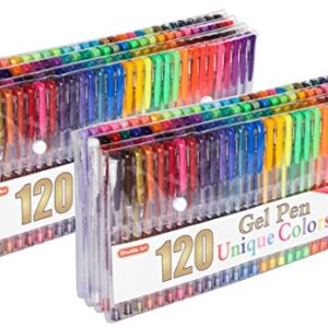 Shuttle Art 240 Pack Gel Pens, 2 Sets of 120 Colors Gel Pens for Adults Coloring Books Drawing Doodling Crafts Scrapbooking Journaling