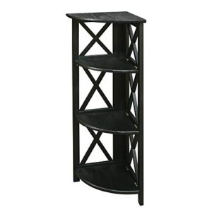casual home montego 3-shelf corner folding bookcase with mantel top, black