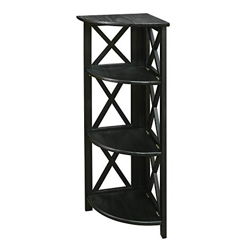 Casual Home Montego 3-Shelf Corner Folding Bookcase with Mantel Top, Black