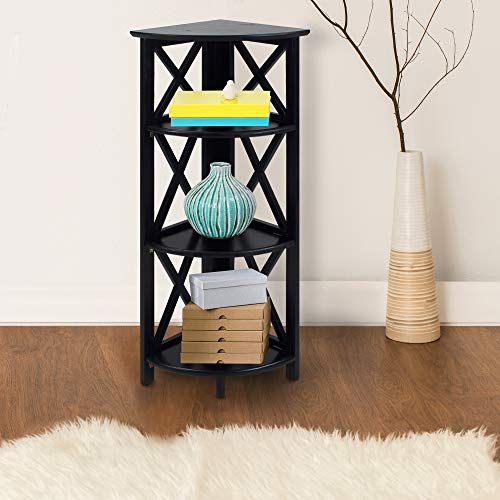 Casual Home Montego 3-Shelf Corner Folding Bookcase with Mantel Top, Black