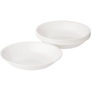 corelle livingware glass pasta bowls, winter frost white, set of 6