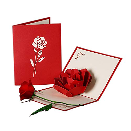 HUNGER Handmade 3D Pop Up Rose Flower Birthday Cards Creative Greeting Cards Papercraft (ROSE)