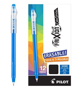 pilot frixion colorsticks erasable gel ink stick pens, fine point, blue ink, 12-pack (32466)