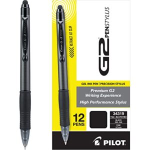 pilot g2 pen stylus, fine point, gray barrel, black ink, 12-pack (34319)