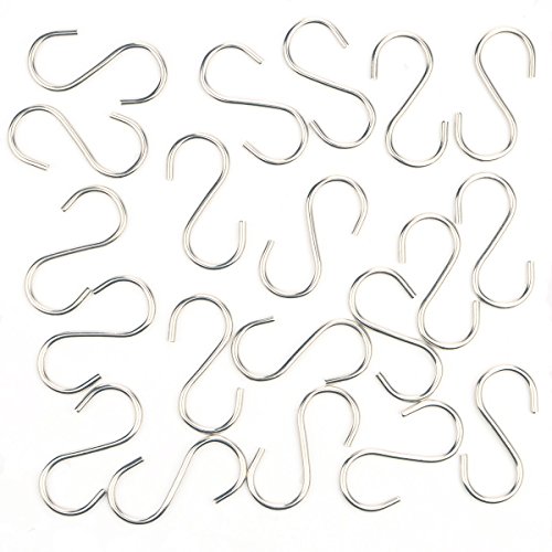 Flammi 20-Pack Mini S Shaped Hooks Hanging Hooks Chrome Plated for Jewelry Key Ring Dustpan Brush (2-Inch Long)