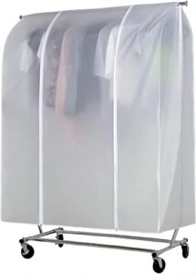 hlc white cloth garment rack cover large peva translucent clothing dustproof cover home bedroom clothing rack protective cover with 2 durable zipper,52''