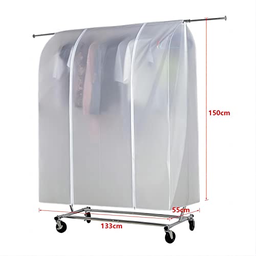 HLC White Cloth Garment Rack Cover Large PEVA Translucent Clothing Dustproof Cover Home Bedroom Clothing Rack Protective Cover With 2 Durable Zipper,52''