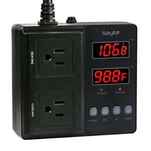 bayite temperature controller 1650w 15a btc211 dual digital outlet thermostat plug, pre-wired, 2 stage heating and cooling mode, 110v - 240v, fermentation bbq reptile aquarium