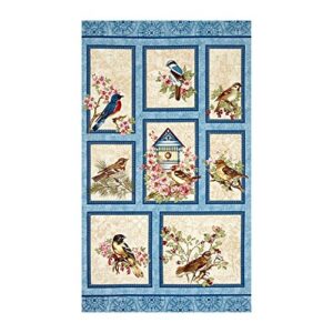"birds of a feather" bird & bird house quilt block cotton fabric panel (great for quilting, sewing, craft projects, quilt, throw pillows & more) 24" x 44"