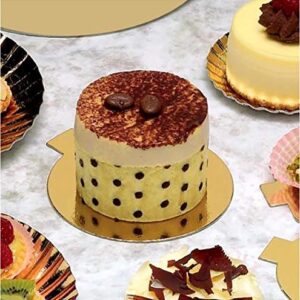 Pastry Chef's Boutique Mini Single Portion Round Gold/Black Cake Board with tabs 3 1/8'' - 200pcs