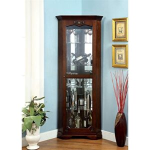 Furniture of America Lennie Glass Door Corner Curio Cabinet in Walnut