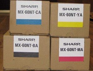 sharp mx-60ntba mx-60ntca mx-60ntma mx-60ntya mx-2630 3050 3570 4050 4070 6070 toner cartridge set (black cyan magenta yellow, 4-pack) in retail packaging