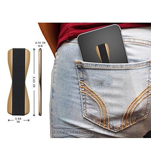 Universal Phone Grip for Most Smartphones, Mini Tablets and Cases, Gold Colored Base with Black Strap, LH-01Gold