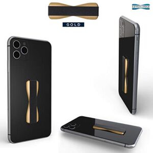 Universal Phone Grip for Most Smartphones, Mini Tablets and Cases, Gold Colored Base with Black Strap, LH-01Gold