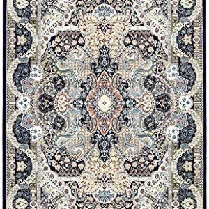 Unique Loom Narenj Collection Classic Traditional Medallion Textured Design Area Rug, 5 x 8 ft, Navy Blue/Tan