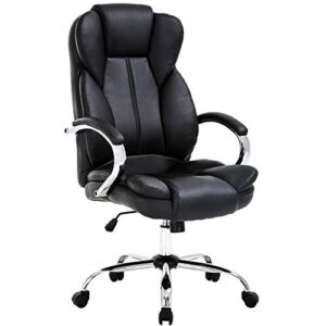 ergonomic office chair desk chair pu leather computer chair executive adjustable high back pu leather task rolling swivel chair with lumbar support (black)