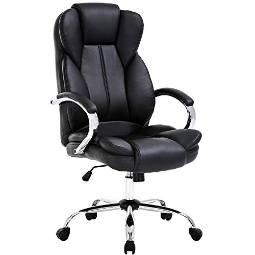 Ergonomic Office Chair Desk Chair PU Leather Computer Chair Executive Adjustable High Back PU Leather Task Rolling Swivel Chair with Lumbar Support (Black)