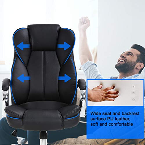 Ergonomic Office Chair Desk Chair PU Leather Computer Chair Executive Adjustable High Back PU Leather Task Rolling Swivel Chair with Lumbar Support (Black)