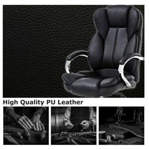 Ergonomic Office Chair Desk Chair PU Leather Computer Chair Executive Adjustable High Back PU Leather Task Rolling Swivel Chair with Lumbar Support (Black)