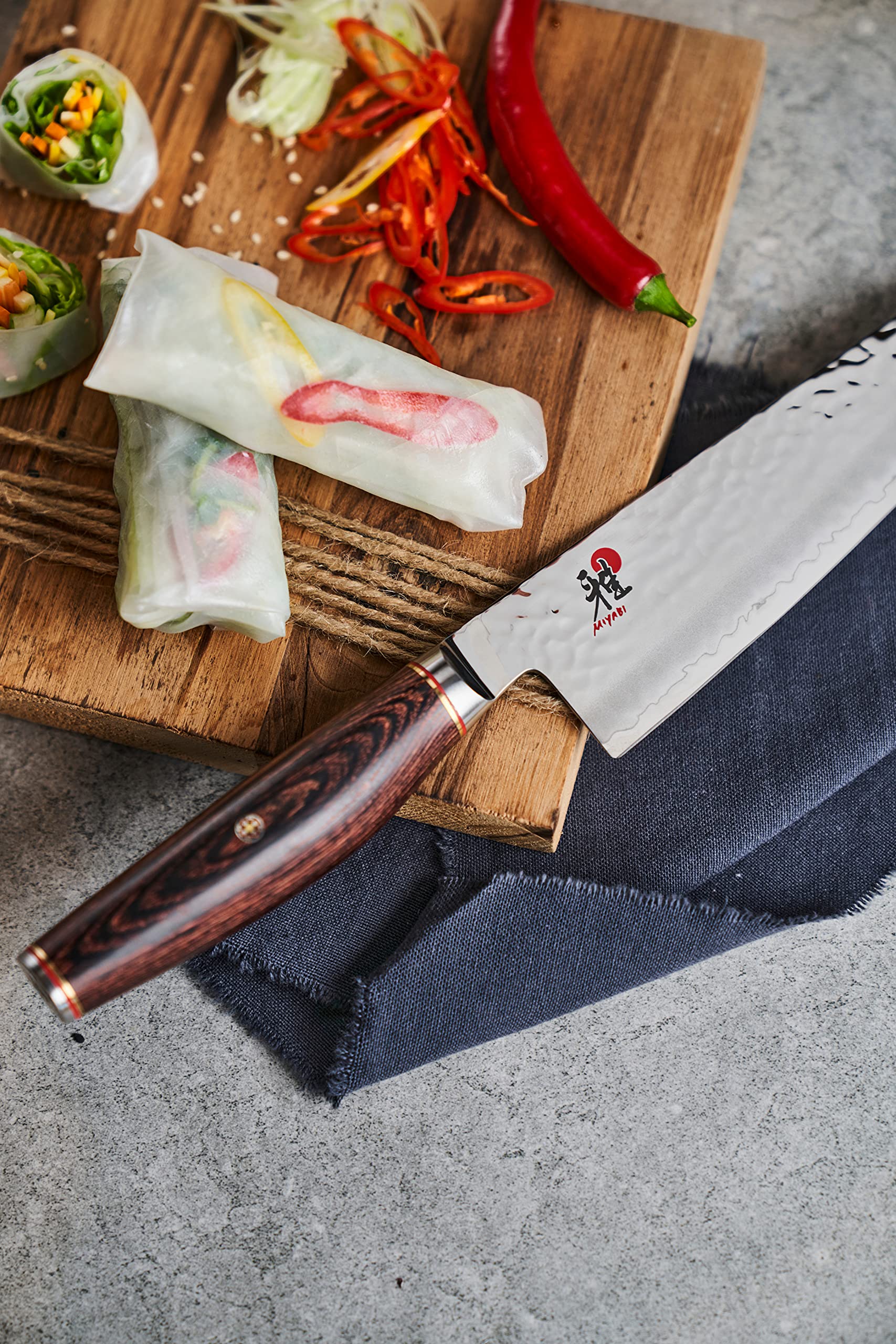 MIYABI Artisan 8-inch Chef’s Knife, Made in Japan, Sharp Hanbazuke Finish, Pakka Wood Handle