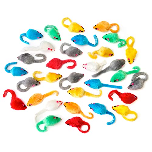 CHIWAVA 36PCS 4.1'' Furry Cat Toy Mice Rattle Small Mouse Kitten Interactive Play Assorted Color