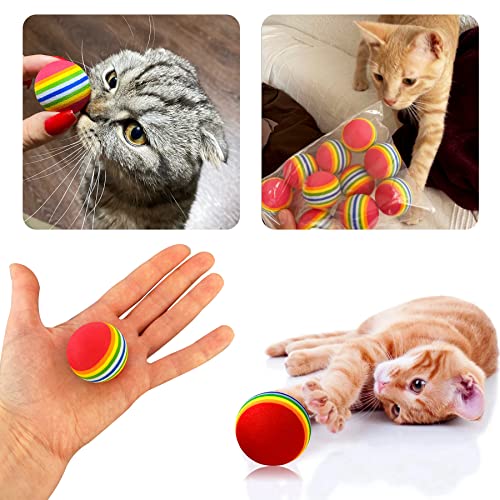 PET SHOW 10pcs 1.38" Red Rainbow Cat Toy Balls Soft EVA Foam Interactive Indoor Kittens Favorite Toys 35mm Dia. Small Dogs Puppies Toy Balls Bulk Activity Chase Quiet Play Sponge Ball