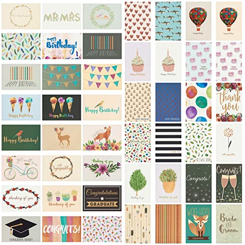 48-Pack Assorted Cards with Envelopes for All Occasions, Box Set of Greeting Cards for Birthdays, Congratulations, Weddings, Thank You, Thinking of You Notes, 48 Designs (4x6 In)