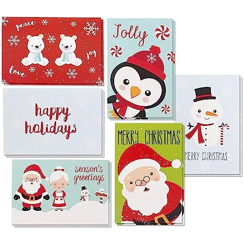 Juvale 48 Pack Christmas Greeting Cards with Envelopes, 6 Holiday Designs (4x6 Inches)