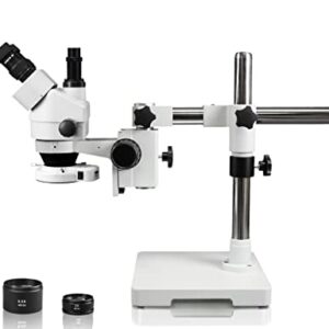 Vision Scientific VS-3FZ-IFR07 Simul-Focal Trinocular Zoom Stereo Microscope | 10x WF Eyepiece, 0.7X—4.5X Zoom, 3.5X—90x Magnification, 0.5X & 2X Aux Lens