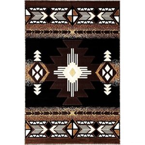 allstar 5x7 black and mocha navajo machine carved effect rectangular accent rug with ivory and espresso geometric design (5' 2" x7' 1")