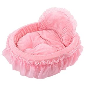 wysbaoshu cute princess pet bed bow-tie lace cat dog bed (l, pink)