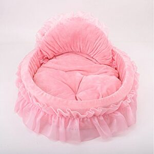 WYSBAOSHU Cute Princess Pet Bed Bow-TIE Lace Cat Dog Bed (L, Pink)