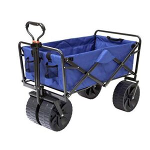 Mac Sports Heavy Duty Steel Frame Collapsible Folding 150 Pound Capacity Outdoor Beach Garden Utility Wagon Cart with 4 All Terrain Wheels, Blue/Black