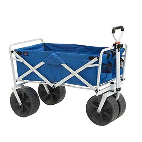 Mac Sports Heavy Duty Steel Frame Collapsible Folding 150 Pound Capacity Outdoor Beach Garden Utility Wagon Cart with 4 All Terrain Wheels, Blue/Black